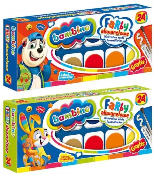 Farby akwarelowe BAMBINO 24 kolory, duża pastylka - tantis.pl
