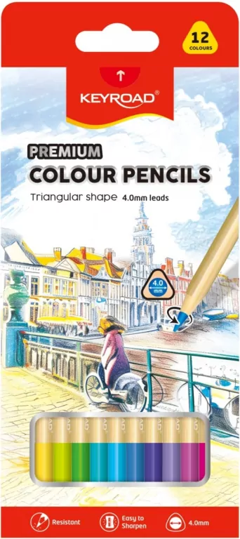Kredki ołówkowe trójkątne 4mm 12 kolorów - tantis.pl