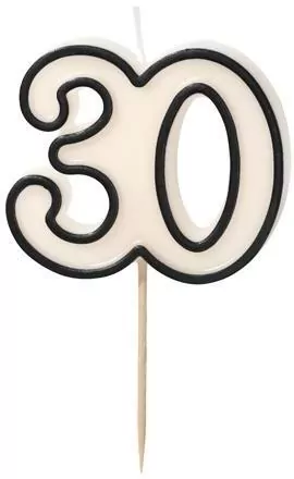 Świeczka urodzinowa liczba 30 biało-czarny 5,5cm - tantis.pl