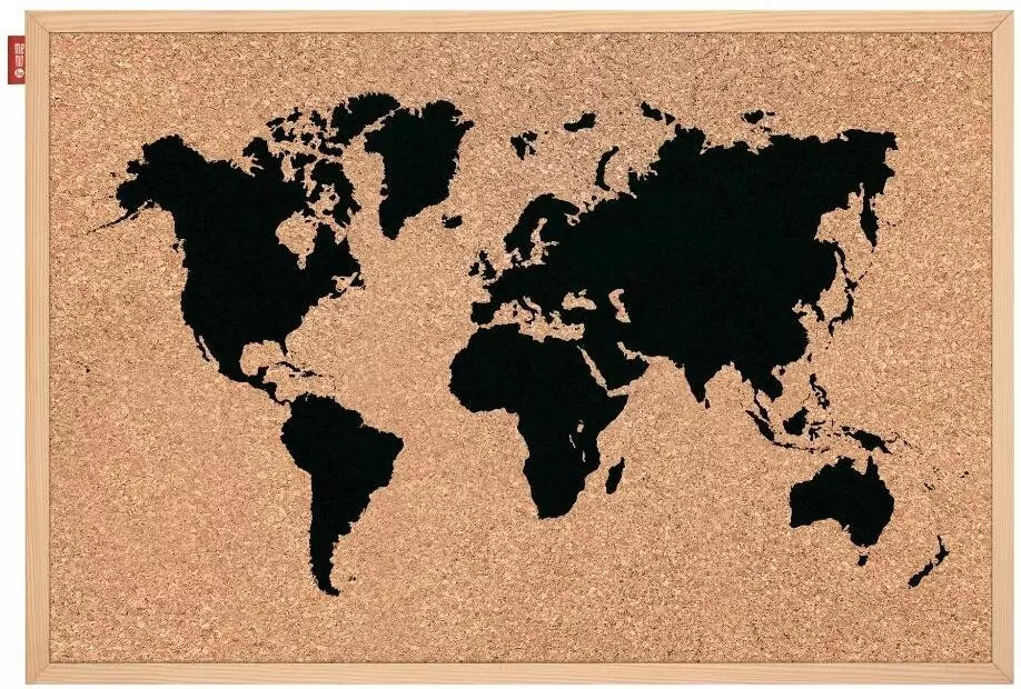 Tablica korkowa nadruk Mapa Świata 60x40cm czarna - tantis.pl