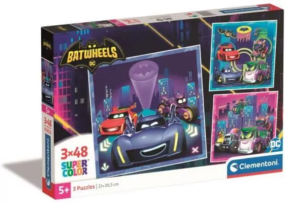 Clementoni. Puzzle 3x48 Super Kolor. Batwheels - tantis.pl