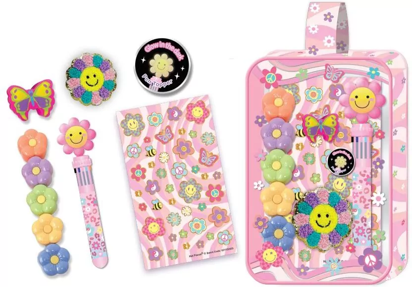 Długopis i zakreślacze w kosmetyczce Kwiatki - tantis.pl