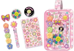 Długopis i zakreślacze w kosmetyczce Kwiatki