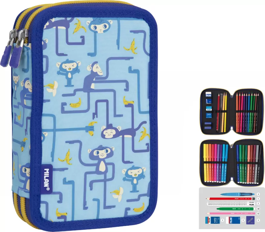 Piórnik 2 poziomowy z wyprawką. Tangled Monkeys - tantis.pl