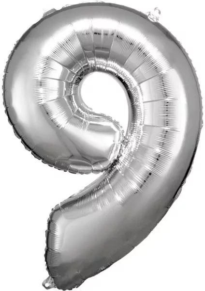Balon foliowy cyfra 9 srebrna 60x86cm - tantis.pl