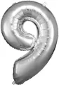 Balon foliowy cyfra 9 srebrna 60x86cm - tantis.pl
