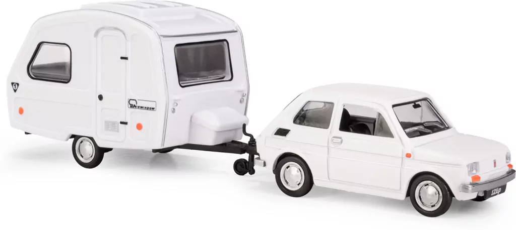 Fiat 126p + przyczepa Niewiadów Kemping biały - tantis.pl