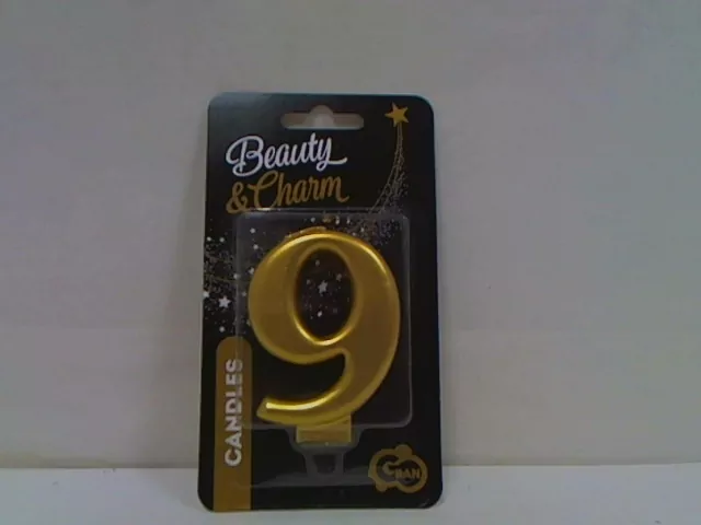 Świeczka cyferka 9 Beauty&Charm metalik złota 8cm - tantis.pl