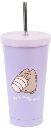 Kubek 500ml Pusheen metalowy z rurką VM03 - tantis.pl