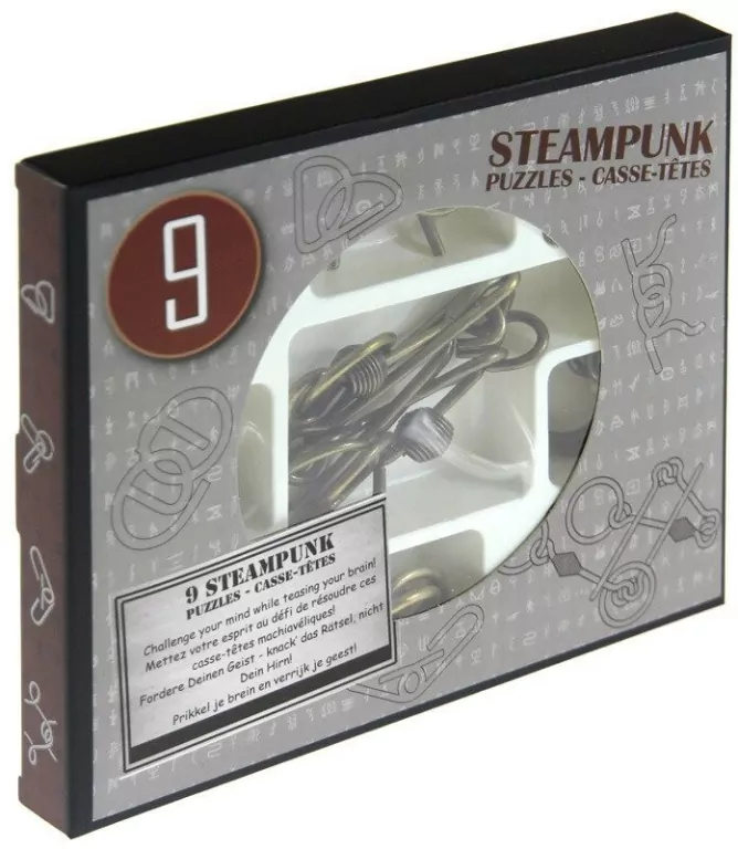 Łamigłówki metalowe 9 sztuk Steampunk zestaw szary - tantis.pl