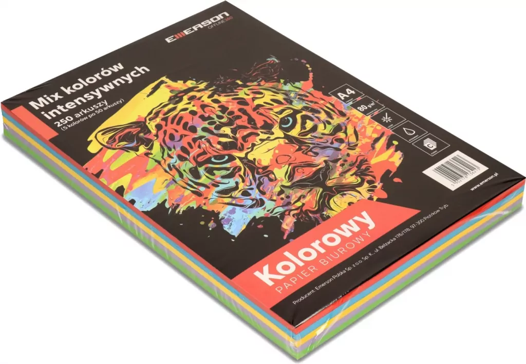 Papier ksero kolory intensywne A4 250 arkuszy, 50 x 5 kolorów - tantis.pl