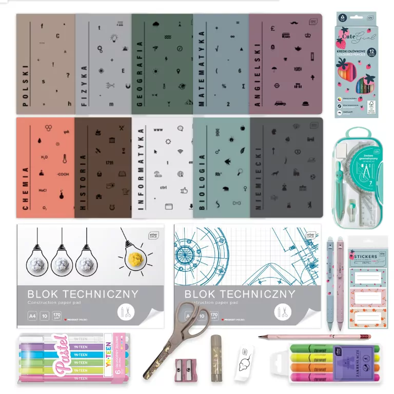 Wyprawka szkolna Interdruk 24 elementy - gotowy zestaw dla dziewczynki klasa 4–8 - tantis.pl