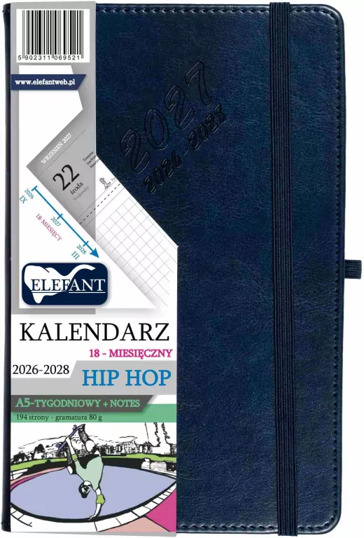 Kalendarz Hip hop 2026/27/28 A5 tyg. granatowy - tantis.pl