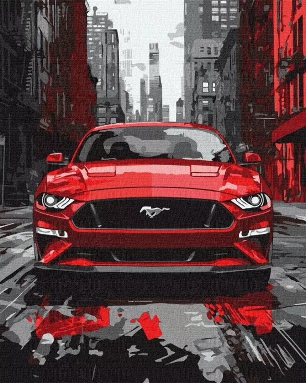 Malowanie po numerach - Czerwony mustang 40x50cm - tantis.pl