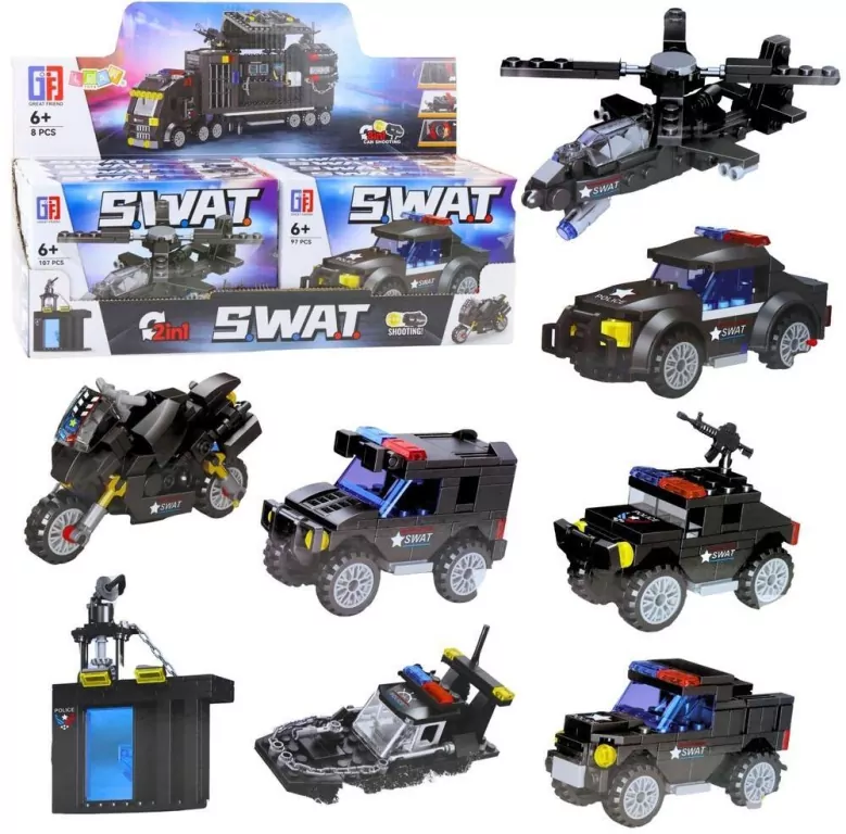 Klocki konstrukcyjne pojazdy SWAT 2w1 MIX - tantis.pl