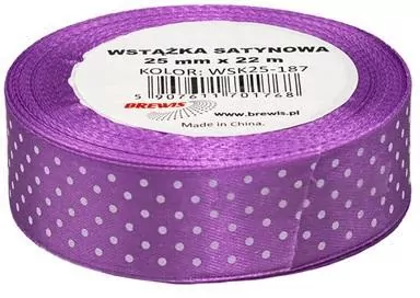 Wstążka satynowa w kropki 25mmx22m. Jasna fioletowa - tantis.pl