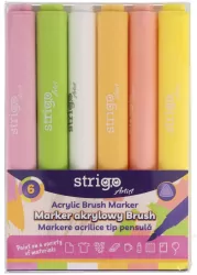 Marker akrylowy z końcówką Brush 6kol STRIGO