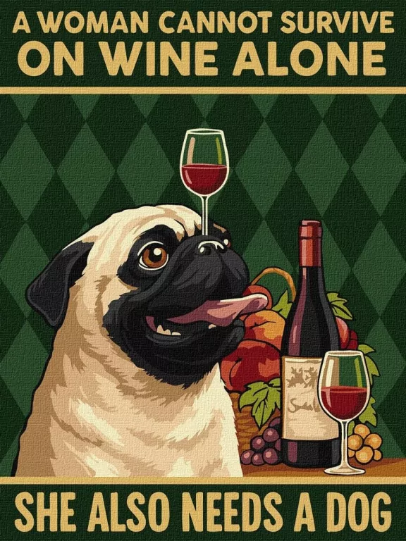 Malowanie po numerach - Plakat. Wino i pies 30x40 - tantis.pl