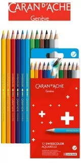Kredki ołówkowe akwarelowe CARAN DACHE 12 kolorów Swisscolor kartonowe pudełko - tantis.pl