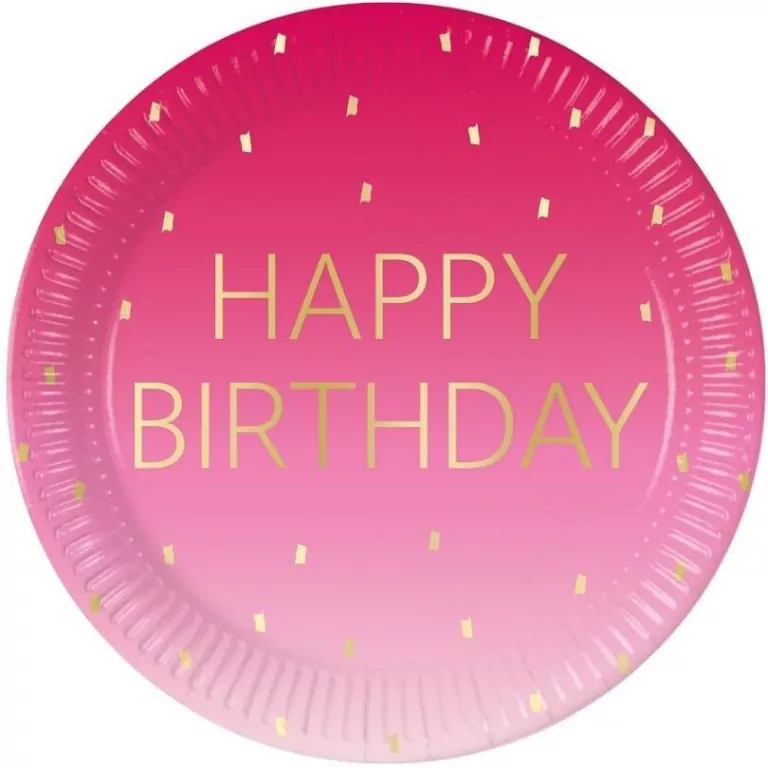 Talerzyki papierowe Pink Happy Birthday 23cm - tantis.pl