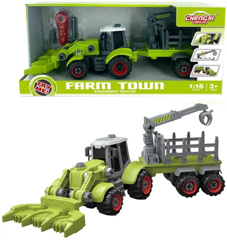 Traktor z łyżką i przyczepą do skręcania - tantis.pl