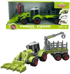 Traktor z łyżką i przyczepą do skręcania