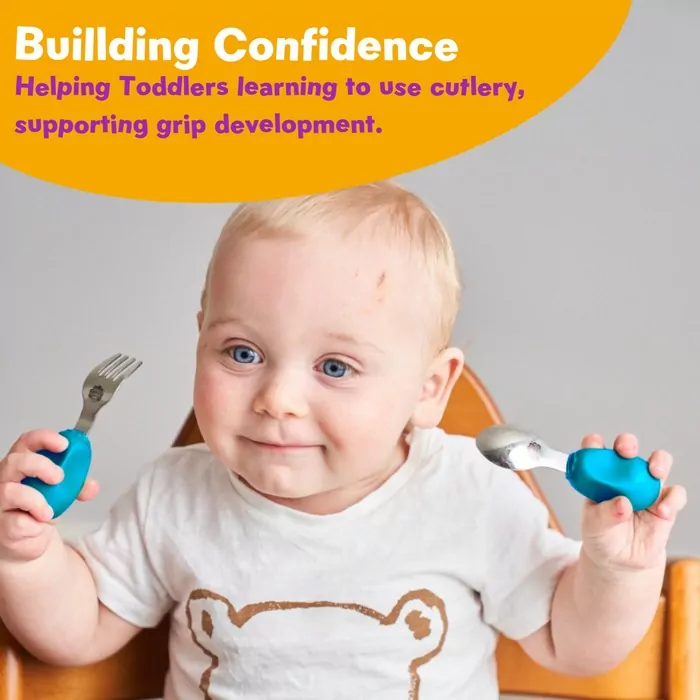 Nana's Manners 2 zestaw sztućców widelec i łyżka niebieski - tantis.pl