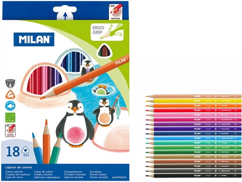 Kredki ołówkowe, trójkątne. 18 kolorów - tantis.pl