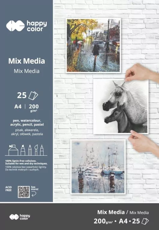 Blok Mix Media Art A4/25 200g Happy Color - tantis.pl