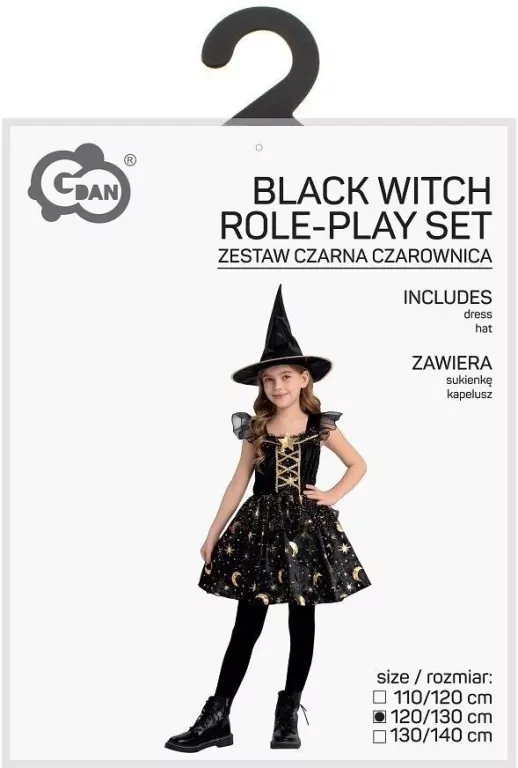 Strój dla dzieci Czarna Czarownica rozm. 120/130cm - tantis.pl