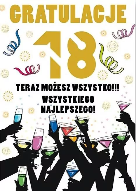 Karnet Party naklejany B6+koperta Urodziny 18 wz16 - tantis.pl