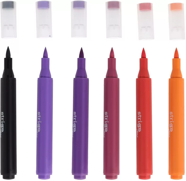 Strigo. Markery akrylowe trójkątne 6 kolorów. Końcówka Brush. Zestaw 7 - tantis.pl