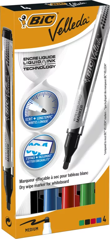 Marker Velleda Liquid Mix 4 kolory BIC - tantis.pl