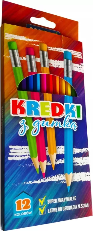 Kredki z gumką, 12 kolorów - tantis.pl