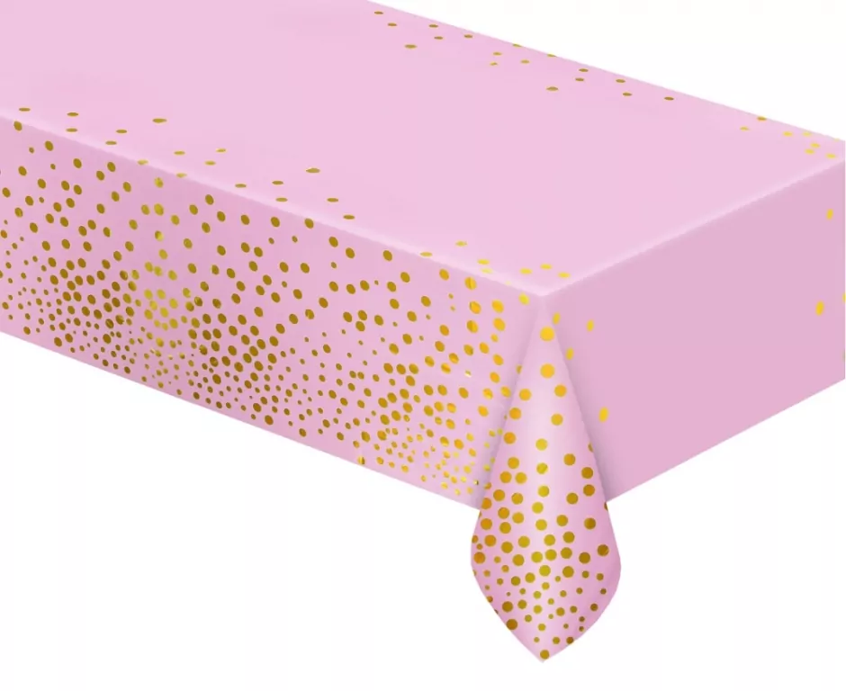 Obrus foliowy B&C złote groszki róż 137x183cm - tantis.pl