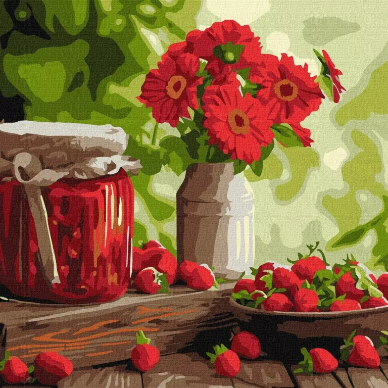 Malowanie po numerach - Dżem truskawkowy 40x40cm - tantis.pl