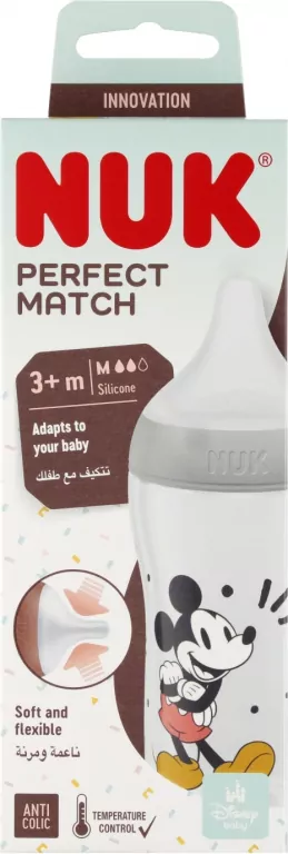 NUK. Perfect Match. Butelka z silikonowym smoczkiem. 260 ml. Miki Mouse - tantis.pl
