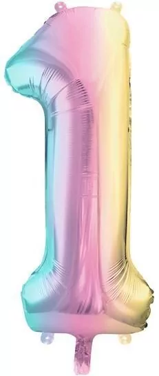 Balon foliowy cyfra 1 86cm pastel tęczowy - tantis.pl