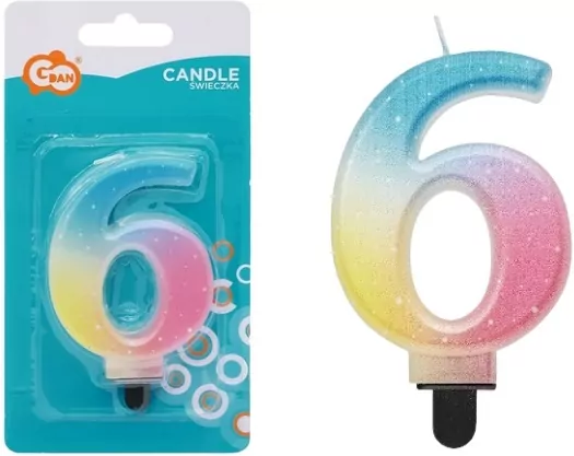 Świeczki urodzinowe Cyferka 6 pastelowa ombre 8 cm Godan - tantis.pl