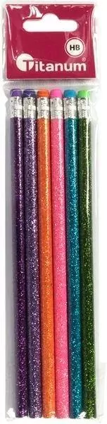 Ołówki brokatowe z gumką HB 6 sztuk - tantis.pl