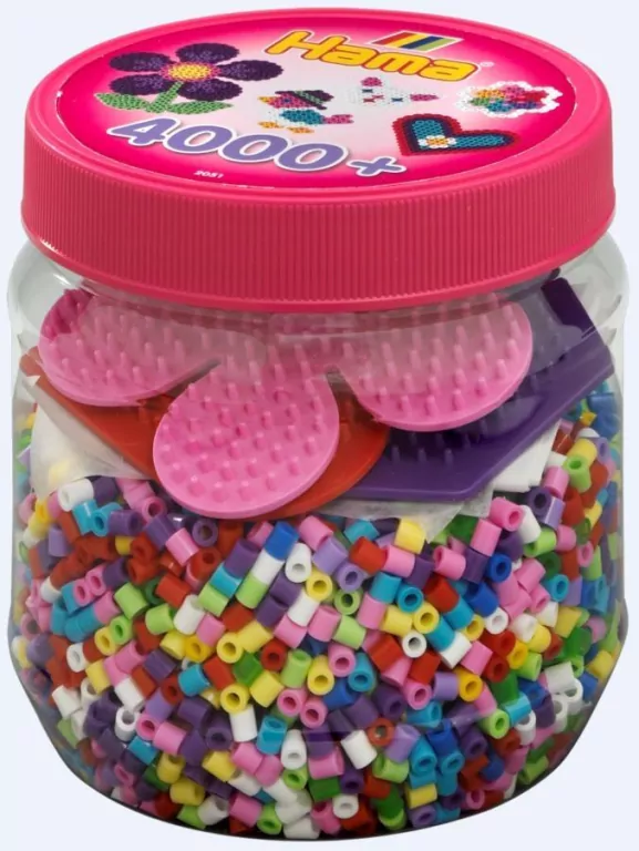 Hama Midi - Koraliki z podkładkami w tubie różowe - tantis.pl