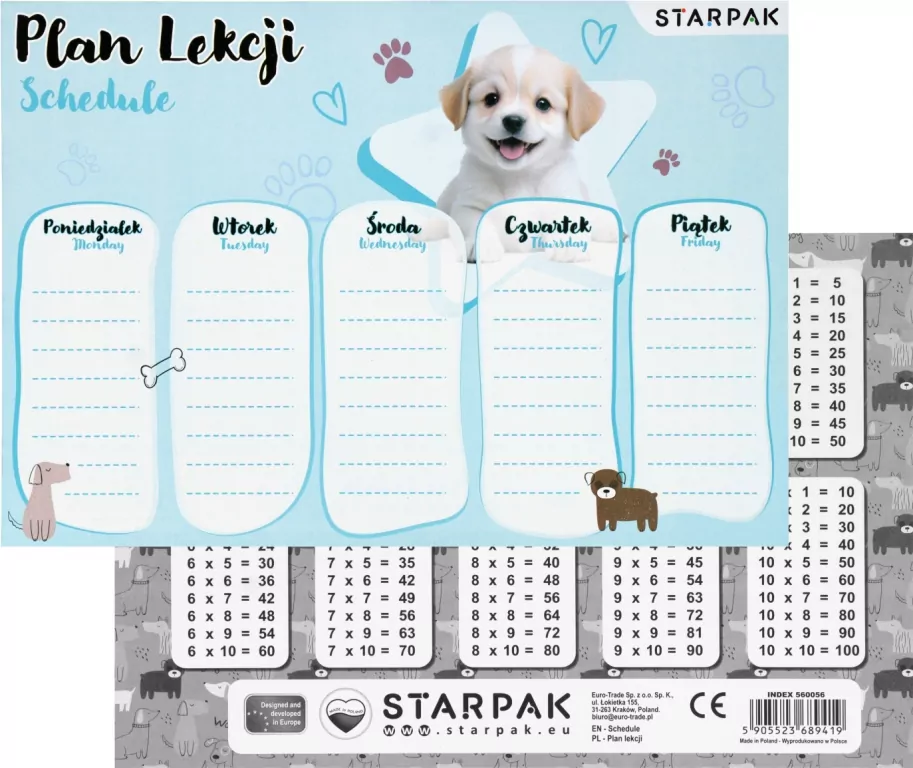 Plan lekcji z tabliczką mnożenia - tantis.pl