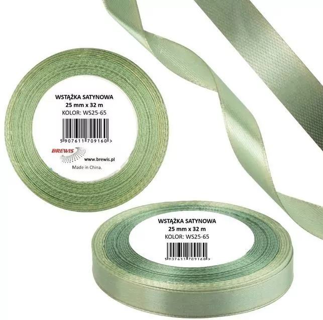 Wstążka satynowa 25mm/32m szarozielona - tantis.pl