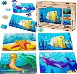 Puzzle drewniane 4w1 zwierzęta morskie