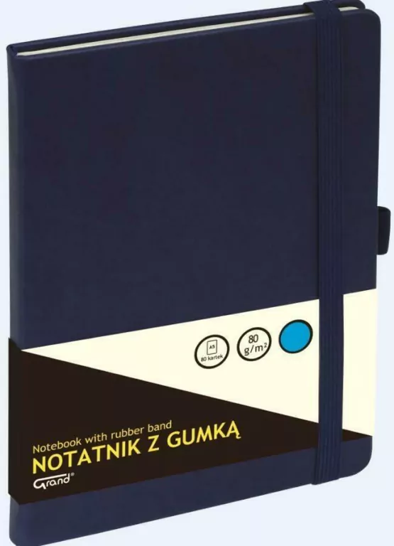 Notatnik z gumką A5/80K kratka. Granatowy - tantis.pl