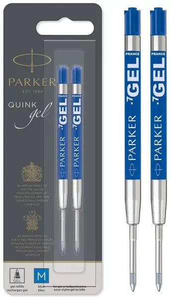 Wkłady żelowe do długopisu Parker niebieskie (M) 2 sztuki na blistrze 1950364 - tantis.pl
