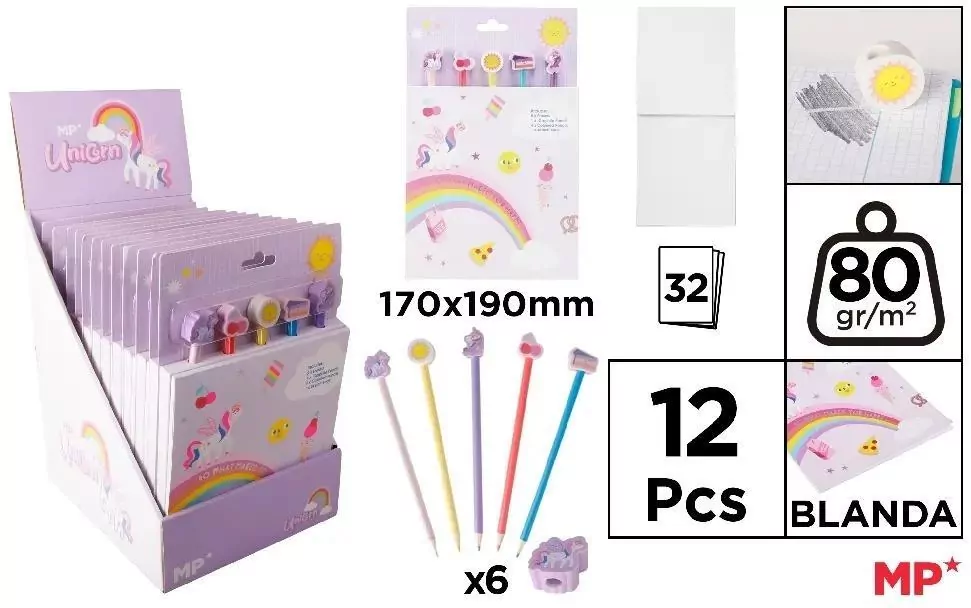 Notes z kredkami i gumkami Unicorn - tantis.pl