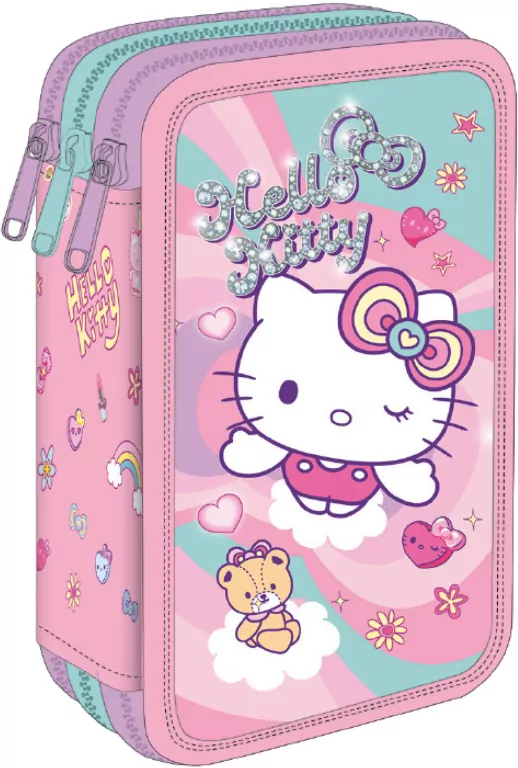 Piórnik potrójny z wyposażeniem Hello Kitty Jumper 3 Pink 1 - tantis.pl