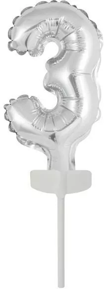 Balon foliowy mini cyfra 3 srebrna 7x12cm - tantis.pl