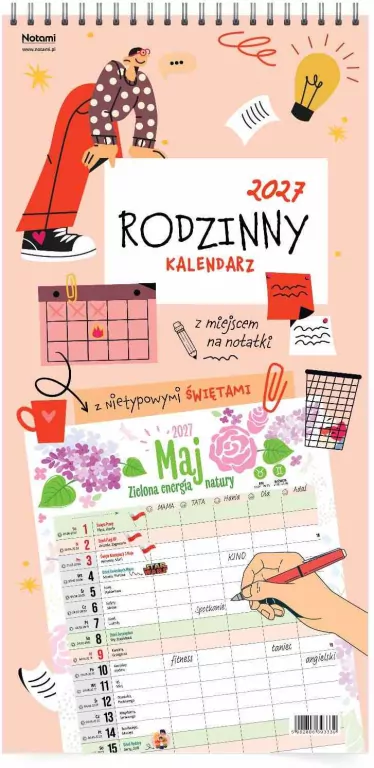Kalendarz 2027 ścienny planer rodzinny różowy - tantis.pl
